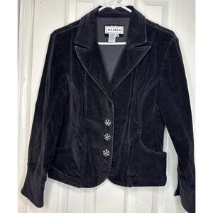 Y2K‎ AMI Corduroy Trucker Jacket Womens Black With Embellished Buttons  PL